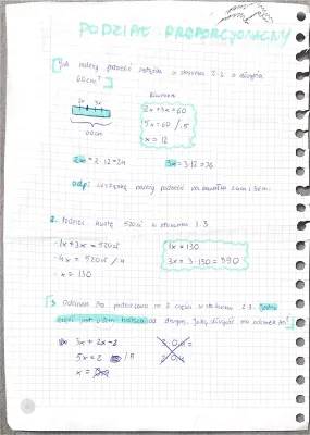Podział Proporcjonalny Klasa 7 i 8 - Przykłady, Zadania PDF i Tekstowe