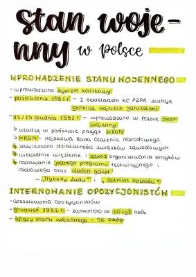 Stan wojenny w Polsce - Notatka klasa 8, Prezentacja PDF, Jaruzelski i ciekawostki