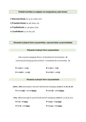 Pisownia trudnych form czasowników i stopniowanie przymiotników - klasa 6