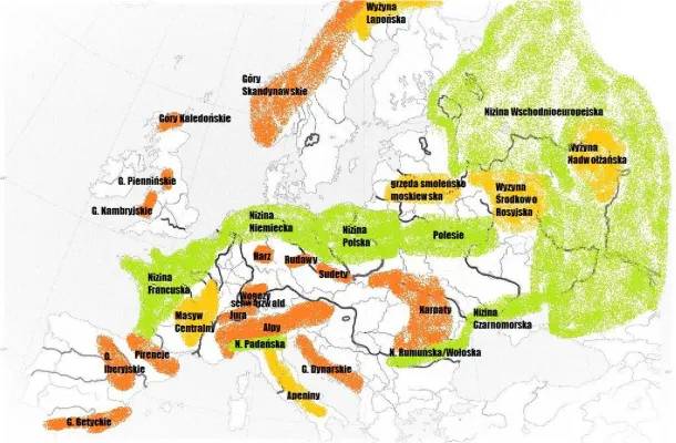 Krainy geograficzne Europy - Mapa, Niziny, Wyżyny, Góry