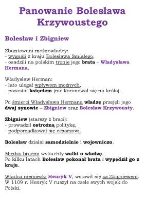 Panowanie Bolesława Krzywoustego - Notatka do Klasy 5