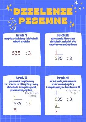 Dzielenie pisemne - klasa 4, klasa 3: przykłady do druku