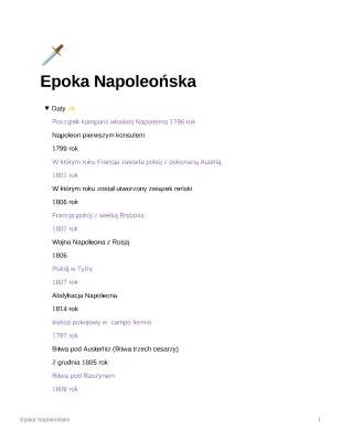 Notatka z Wojen Napoleońskich: Epoka Napoleońska, Bitwy, Najważniejsze Daty i Informacje