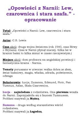 Najważniejsze informacje: Opowieści z Narnii: Lew, Czarownica i Stara Szafa - Streszczenie i Bohaterowie