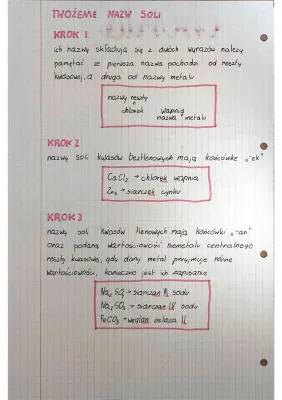 Wzory i nazwy soli - kartkówka dla klasy 8 i 1 liceum