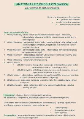 Anatomia i fizjologia człowieka - zadania maturalne i schematy