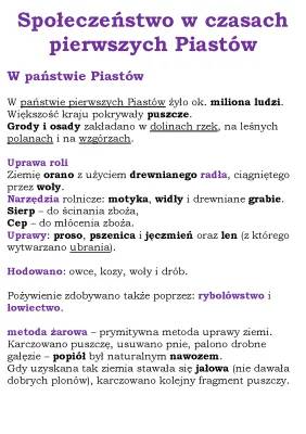 Społeczeństwo w czasach pierwszych Piastów klasa 5 – notatka i test