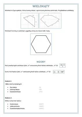 Wzory na Przekątne i Kąty w Wielokątach i Wielokątach Foremnnych
