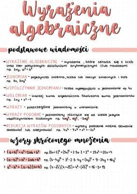 Wyrażenia algebraiczne - klasa 6, 7 i 8 | Zadania, wzory skróconego mnożenia, cechy podzielności