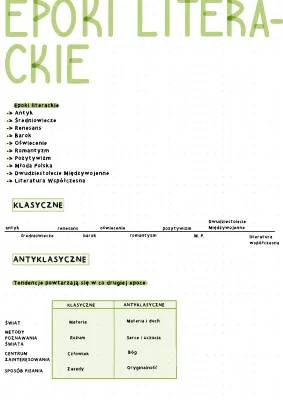 Epoki Literackie Po Kolei - Tabela, Notatki PDF i Charakterystyka