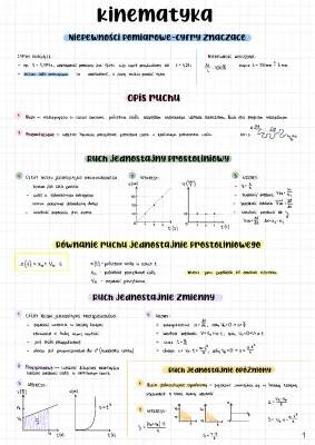 Kinematyka wzory klasa 7 - Ruch jednostajny i przyspieszony, PDF