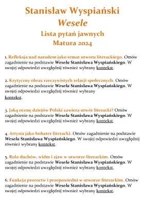 Wesele pytania jawne 2024 i 2025 - matura, odpowiedzi PDF