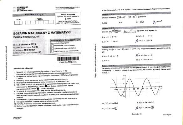 Matura matematyka rozszerzona 2021 odpowiedzi czerwiec