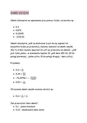Ułamki dziesiętne i zwykłe - Zamiana, Przykłady, Zadania Klasa 4 i 5