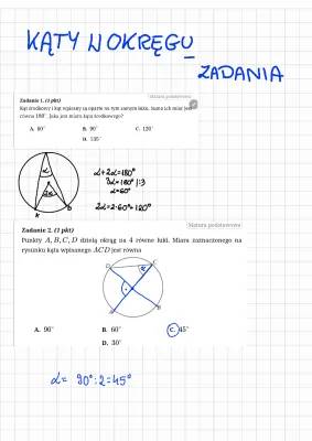 Kąty w okręgu - zadania PDF, wzory i twierdzenia