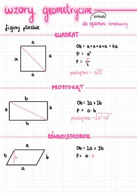 Figury na płaszczyźnie - Klasa 8 Sprawdzian PDF: Wzory i Zagadki