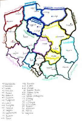 Mapa Konturowa Polski - Województwa i Ich Stolice, Największe Miasta 2024