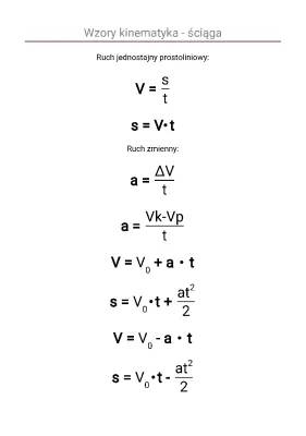 Wzory i zadania kinematyka - Ruch jednostajny i zmienny dla klasy 7