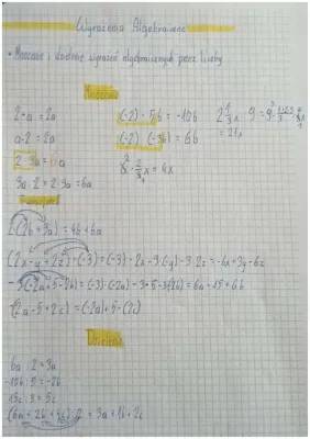 Mnożenie i Dzielenie Sum Algebraicznych - Zadania Klasa 7 PDF