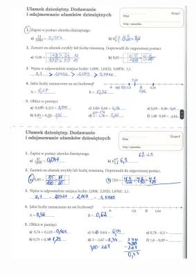 Dodawanie i Odejmowanie Ułamków Dziesiętnych - Karta Pracy i Sprawdzian Klasa 4 i 5 PDF
