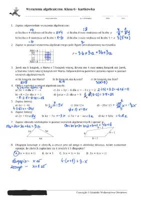 Tworzenie i przekształcanie wyrażeń algebraicznych klasa 6 - zadania i ćwiczenia