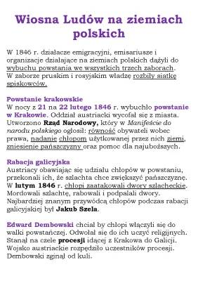 Wiosna Ludów na ziemiach polskich – Notatka Klasa 7, Powstanie krakowskie i Rabacja galicyjska 1846