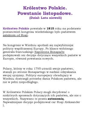 Powstanie listopadowe - przyczyny, przebieg, skutki i znaczenie