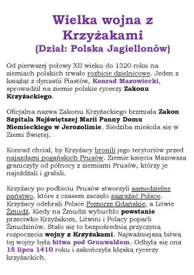 Wielka Wojna z Zakonem Krzyżackim – Przyczyny, Przebieg i Skutki (Notatka do Klasy 4 i 5)