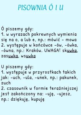 Zasady pisowni ó i u dla klasy 4 - Lekcja, ćwiczenia i PDF