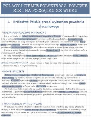 Ziemie Polskie na przełomie 19 i 20 wieku: Notatka i Sprawdzian z Historią