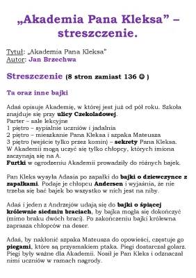 Akademia Pana Kleksa - Streszczenie Szczegółowe, Krótkie i do Druku