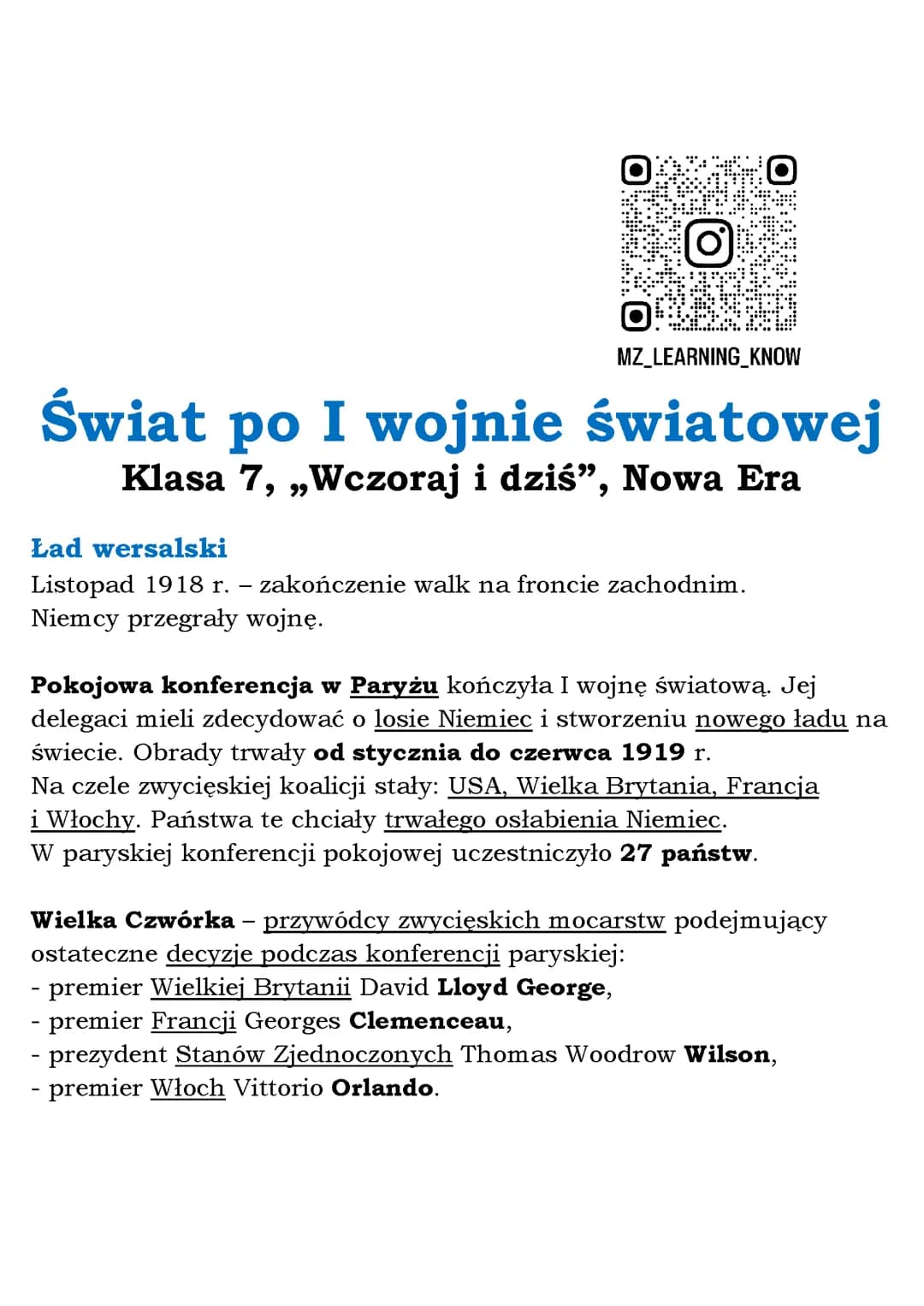 Świat po I wojnie światowej Klasa 7, „Wczoraj i dziś”, Nowa Era