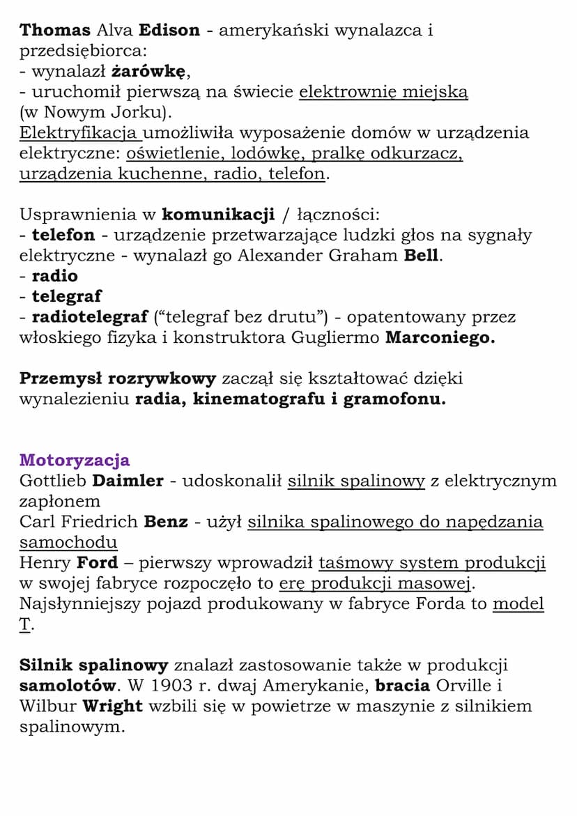 Wynalazki przełomu
XIX i XX wieku
klasa 7, WSiP
Druga rewolucja przemysłowa - przemiany jakie nastąpiły na
świecie w drugiej połowie XIX w. 