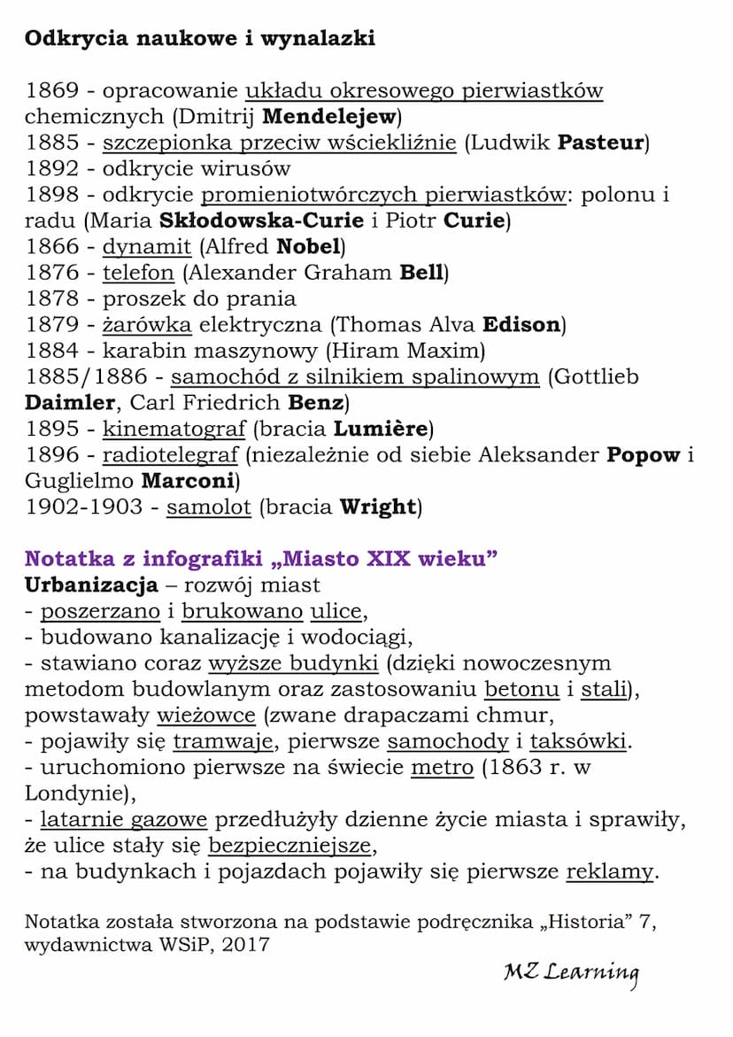 Wynalazki przełomu
XIX i XX wieku
klasa 7, WSiP
Druga rewolucja przemysłowa - przemiany jakie nastąpiły na
świecie w drugiej połowie XIX w. 