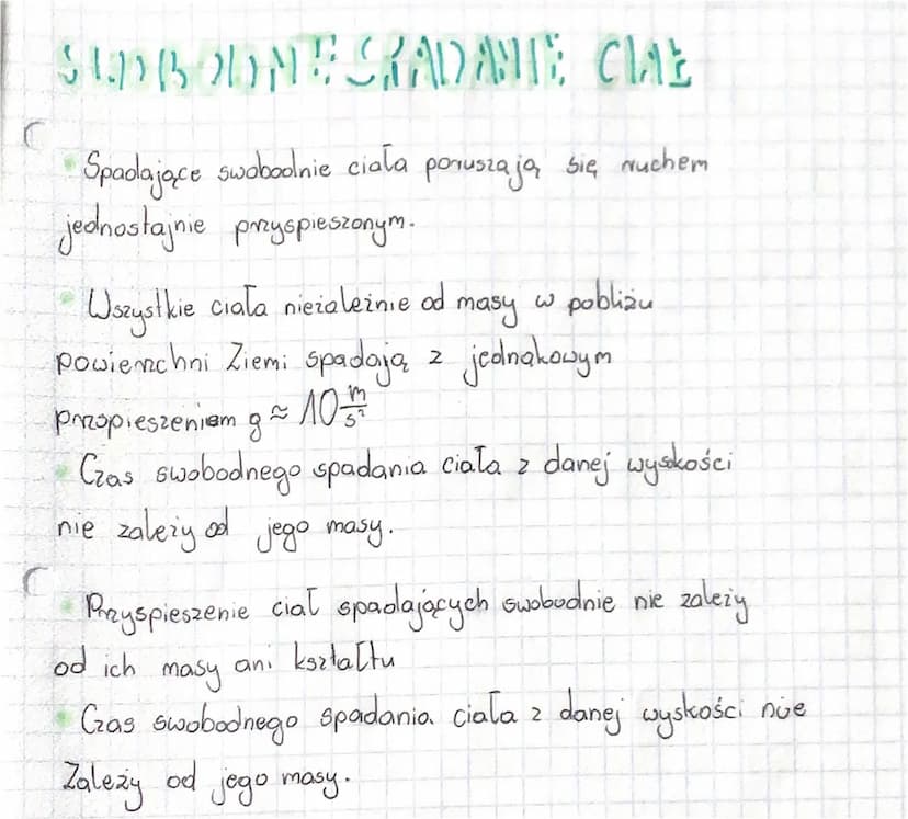 SLOBODNESRADANTE CLAE
ارب
Spadające swobodnie ciała poruszają się ruchem
jednostajnie przyspieszonym.
Wszystkie ciała niezależnie od
powierz