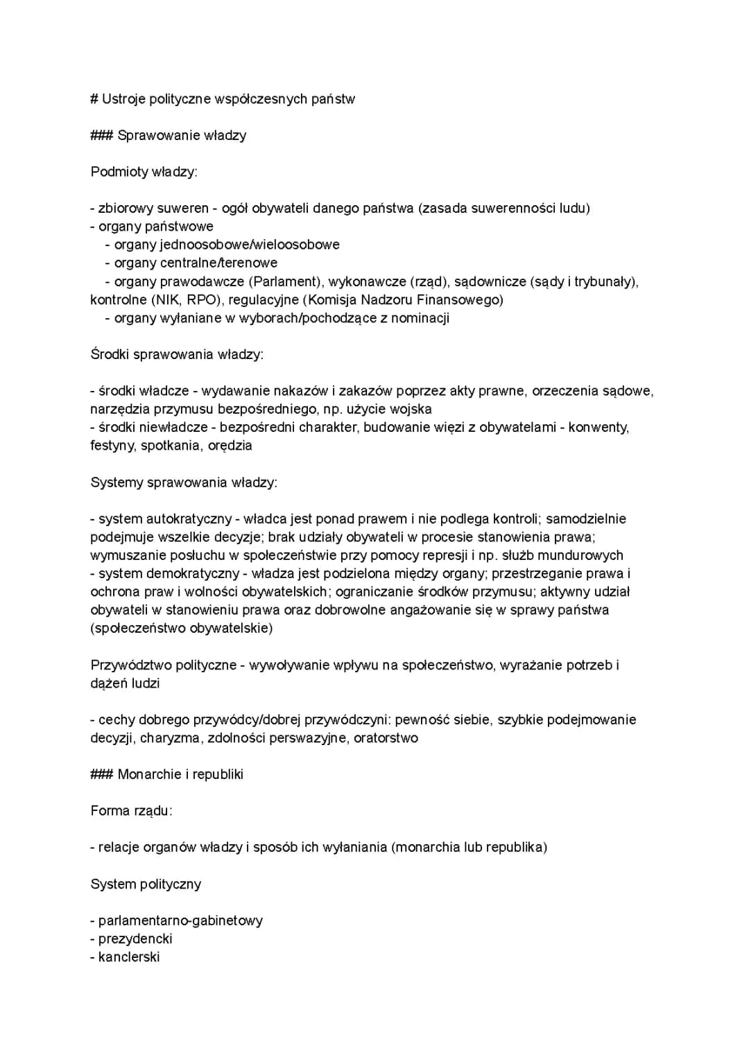 Systemy polityczne współczesnych państw