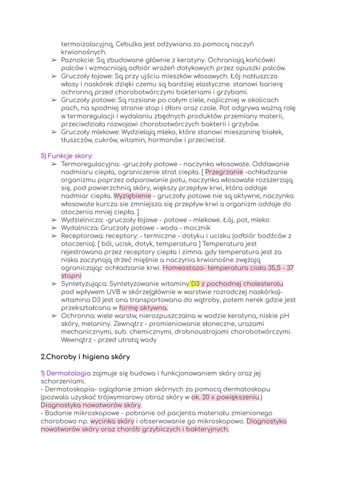 SKÓRA-POWŁOKA CIAŁA
1.Budowa i funkcje skóry
Skóra dzięki swojej budowie chroni organizm człowieka przed:
utratą wody - wpływem czynników ze