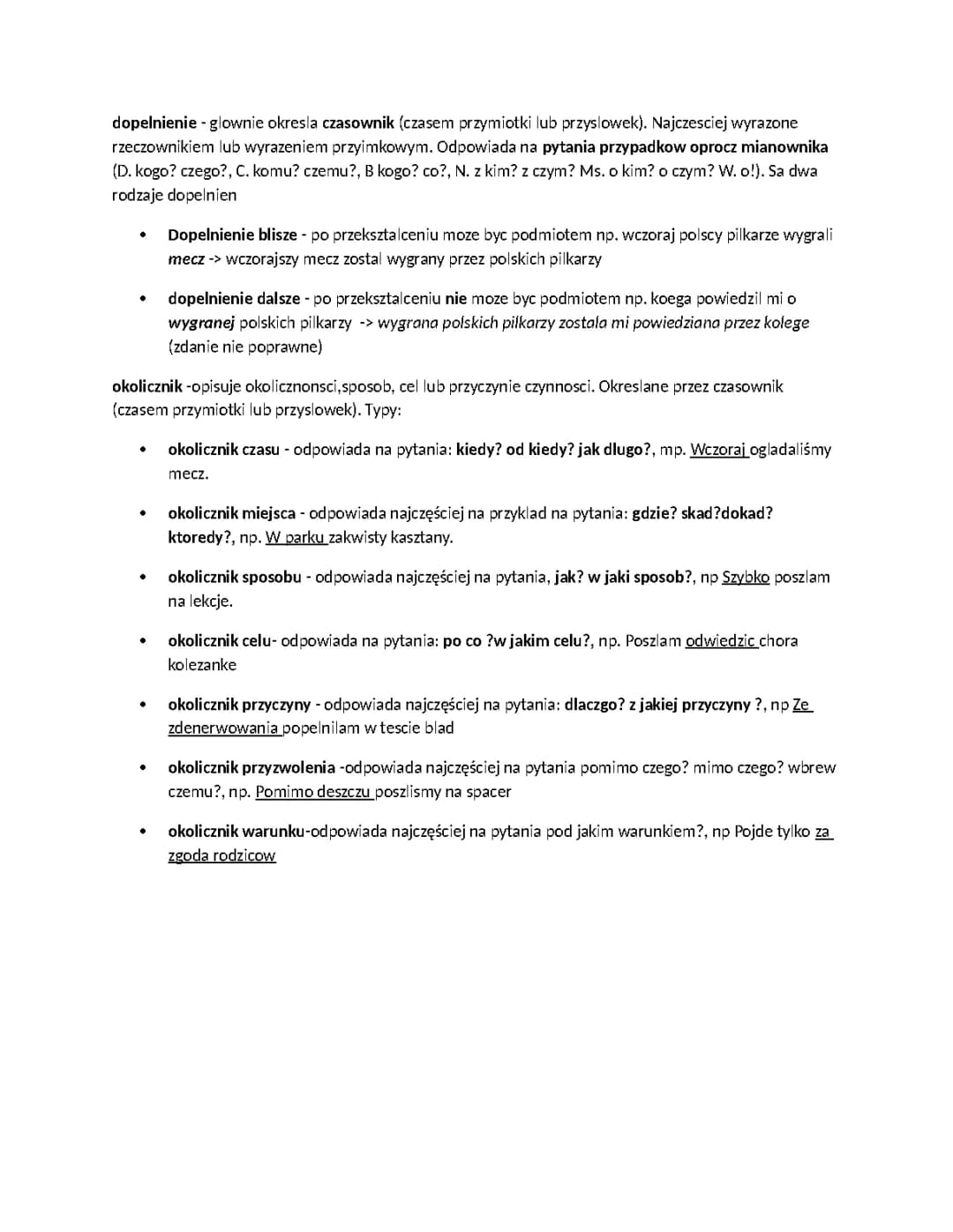 Przydawka, Dopełnienie, Okolicznik - Ćwiczenia i Przykłady dla Klasy 8