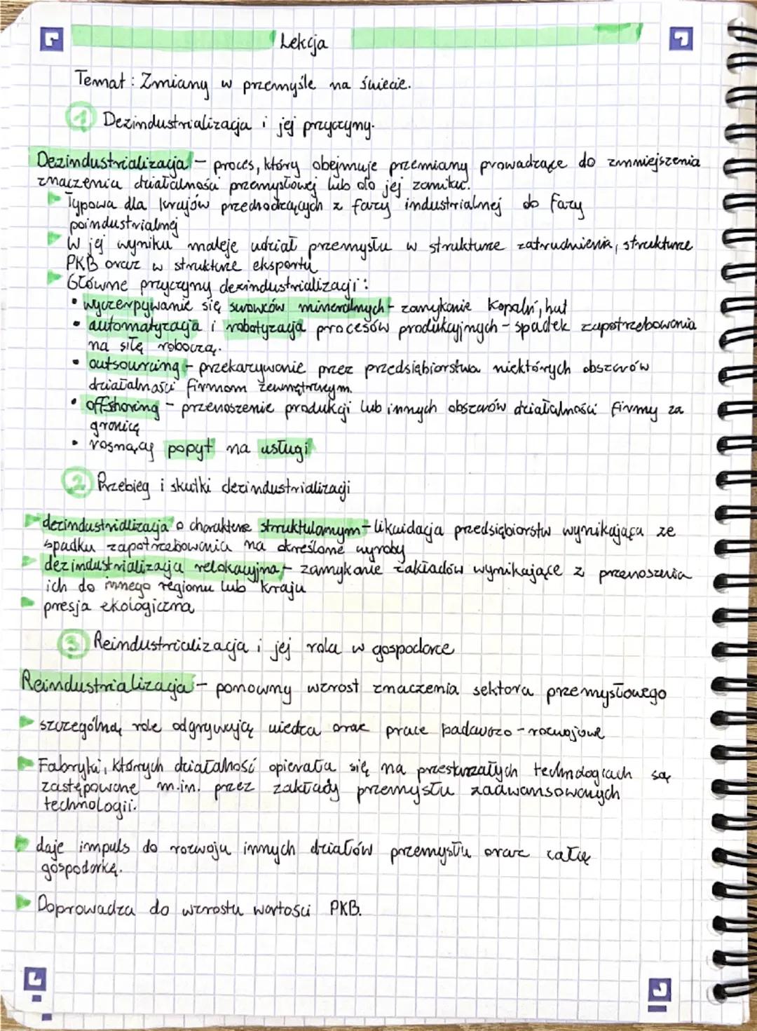 Lekcja

Temat: Zmiany w przemyśle na świecie.

Dezindustrializacja i jej przyczyny.

Dezindustrializacja - proces, który obejmuje przemiany 