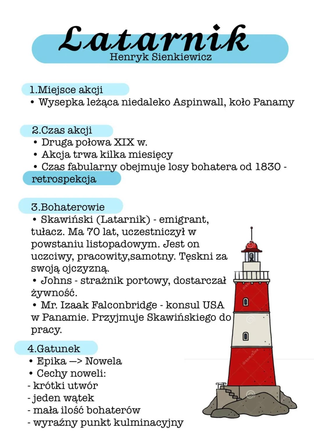 1.Miejsce akcji
Wysepka leżąca niedaleko Aspinwall, koło Panamy
●
2.Czas akcji
Druga połowa XIX w.
Akcja trwa kilka miesięcy
Czas fabularny 
