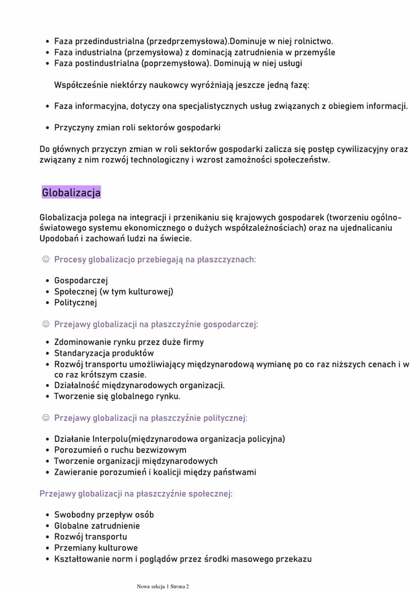 Sektory Gospodarki. Globalizacja.
czwartek, 30 marca 2023 18:13
1. Zmiana roli sektorów gospodarki na świecie.
• Podział gospodarki na sekto