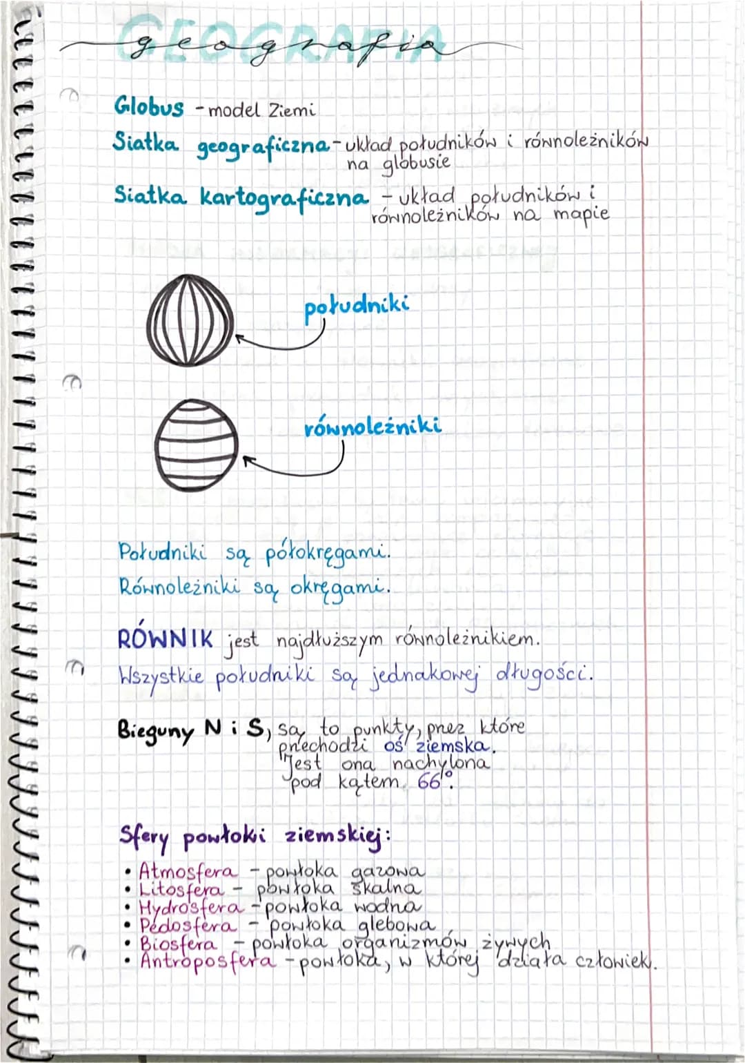 geografia
Globus-model Ziemi
Siatka geograficzna-układ południków i równoleżników
na globusie
Siatka kartograficzna - układ południków ?
rów