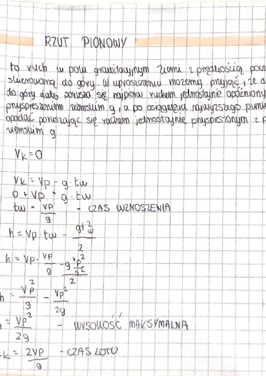 h
RZUT PIONOWY
to ruch w pown grawitacyjnym ziemi 2 predlością pour
skierowana do gory. W uproszczenia możemy przyjąć, że a
do gory date por