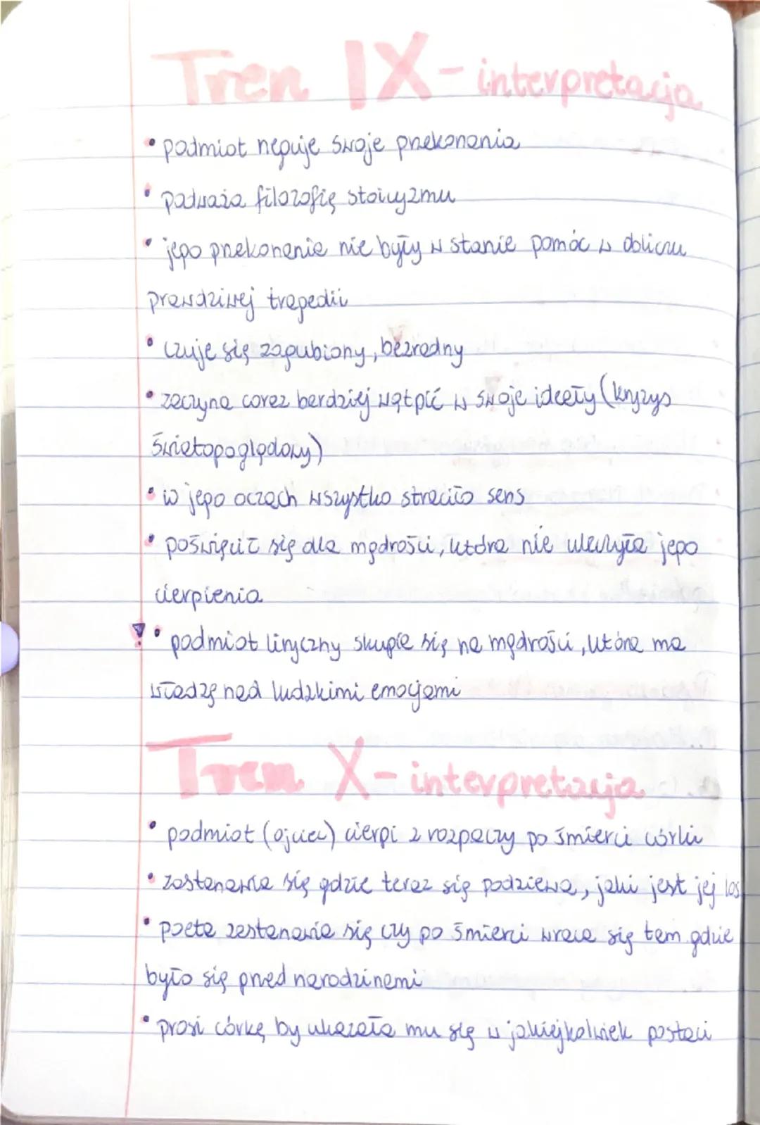 --- OCR Start ---
.Tren IX-interpretacja.
•podmiot neguje swoje przekonania
•podważa filozofię stoicyzmu
•jego przekonanie nie były w stanie