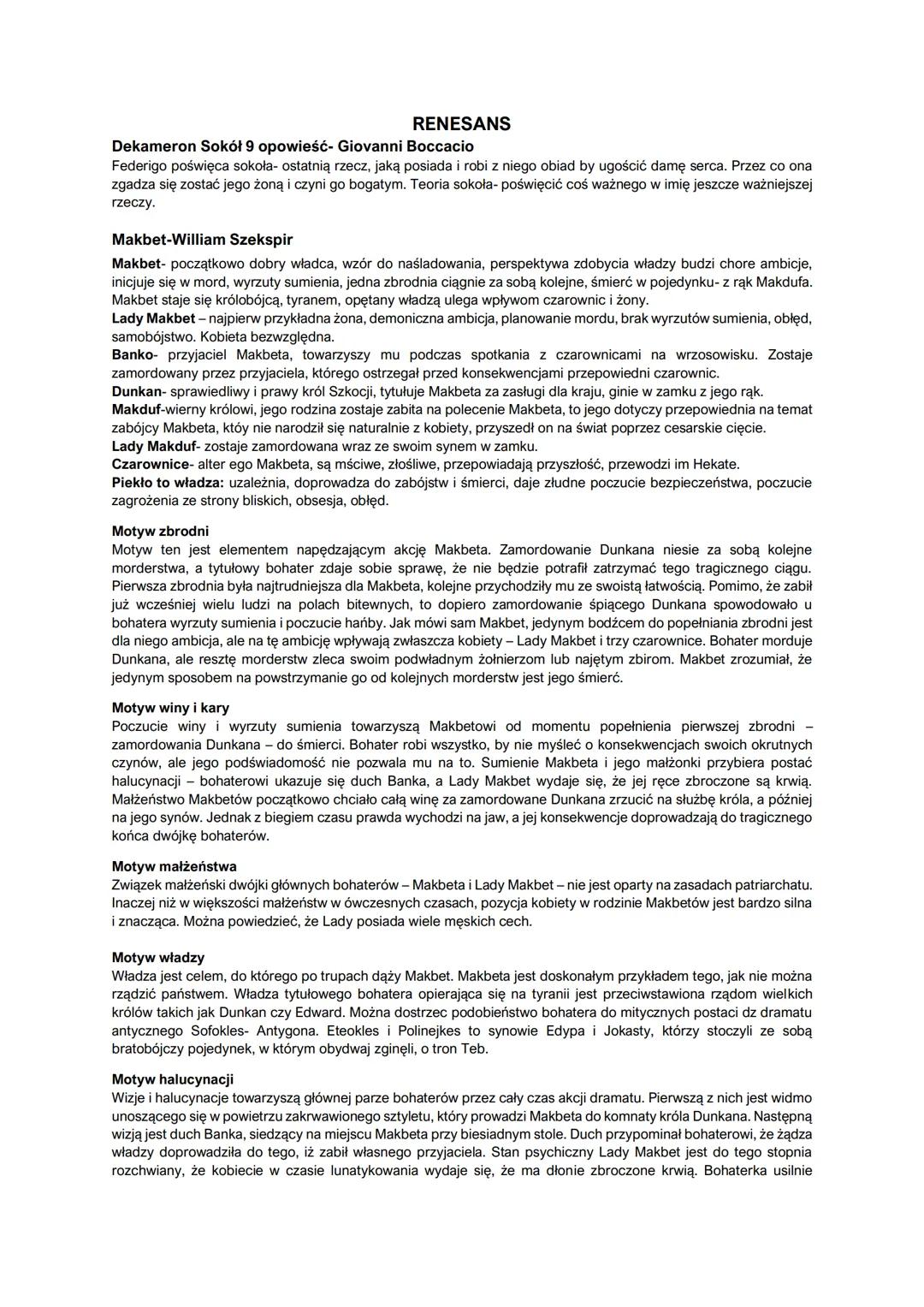 # RENESANS

Dekameron Sokół 9 opowieść- Giovanni Boccacio
Federigo poświęca sokoła- ostatnią rzecz, jaką posiada i robi z niego obiad by ugo
