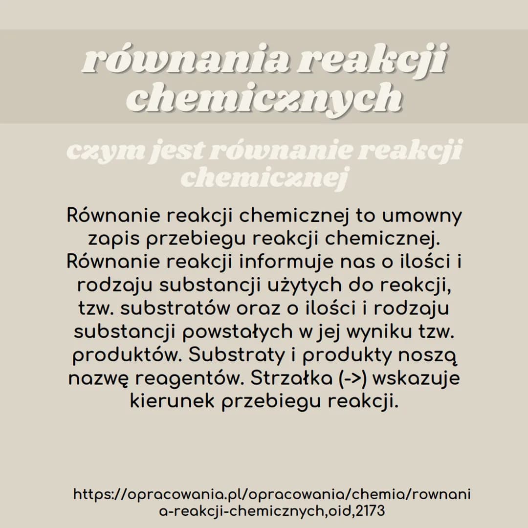 równania reakcji
chemicznych
czym jest równanie reakcji
chemicznej
Równanie reakcji chemicznej to umowny
zapis przebiegu reakcji chemicznej.