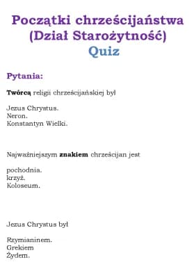 Know Początki chrześcijaństwa (Dział Starożytność) Quiz thumbnail