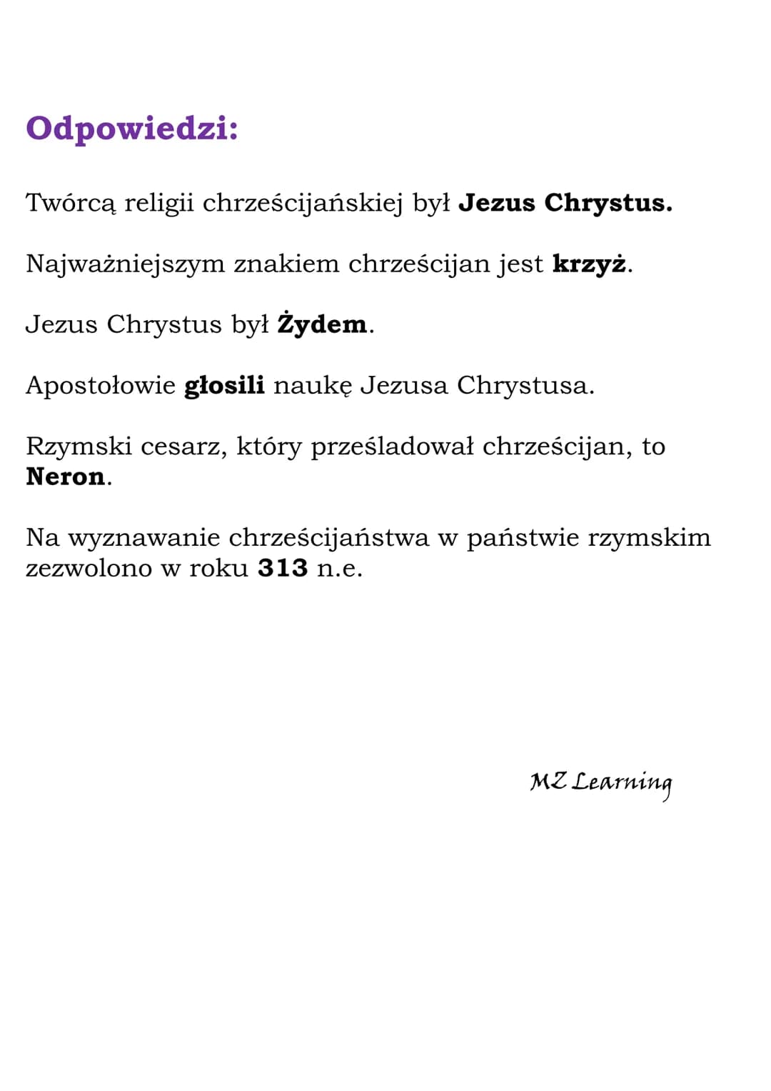 Początki chrześcijaństwa
(Dział Starożytność)
Quiz
Pytania:
Twórcą religii chrześcijańskiej był
Jezus Chrystus.
Neron.
Konstantyn Wielki.
Na