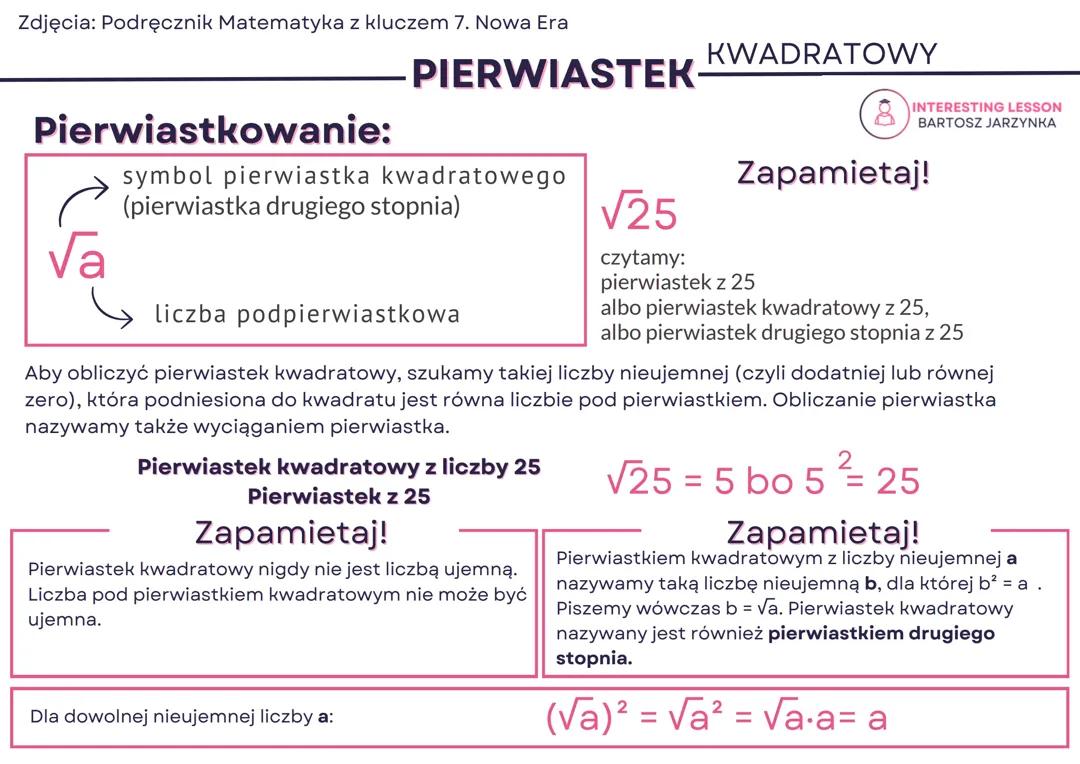PIERWIASTEK KWADRATOWY  Podręcznik Matematyka z kluczem 7. Nowa Era