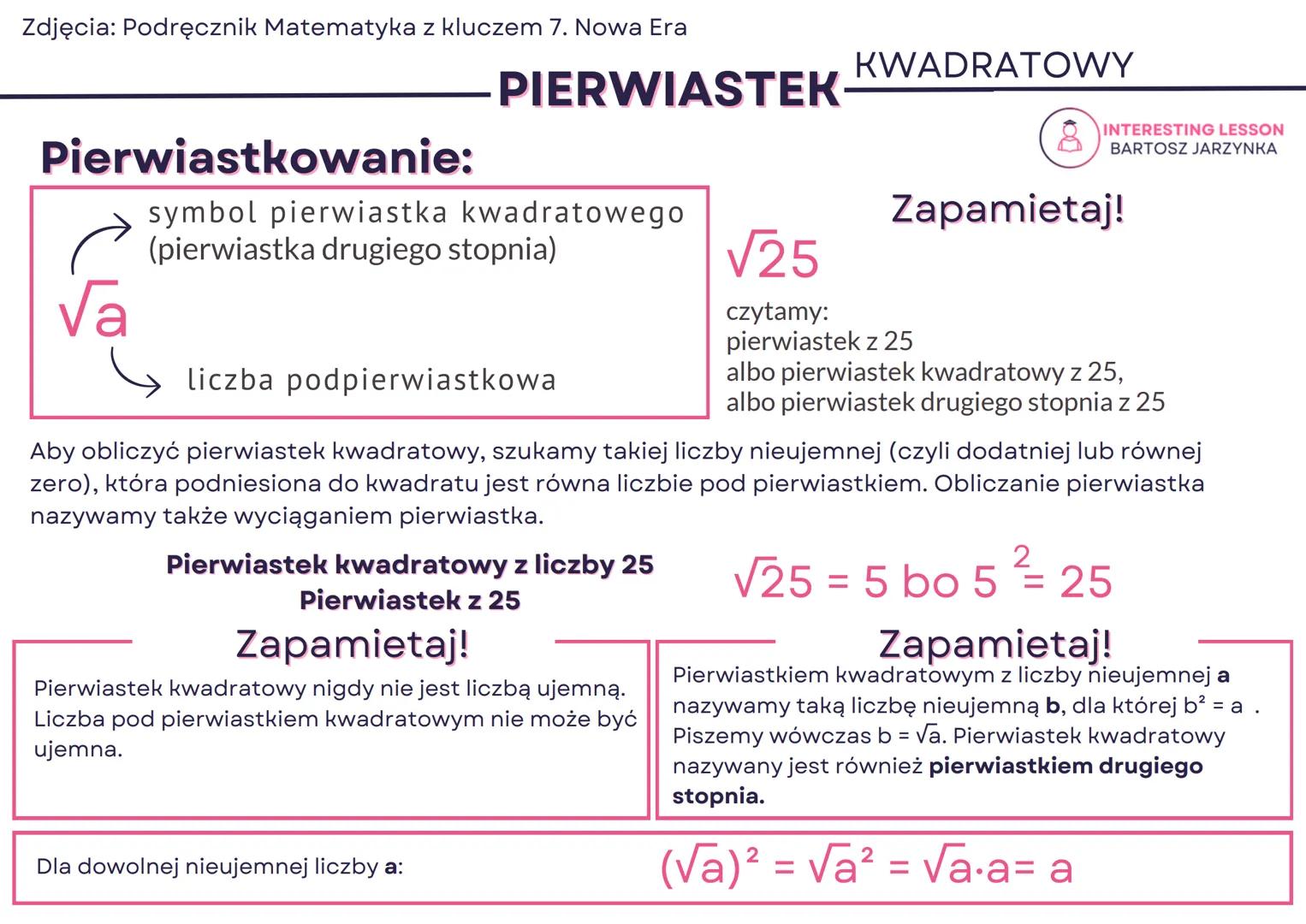 Zdjęcia: Podręcznik Matematyka z kluczem 7. Nowa Era
Pierwiastkowanie:
√₂
PIERWIASTEK
symbol pierwiastka kwadratowego
(pierwiastka drugiego 
